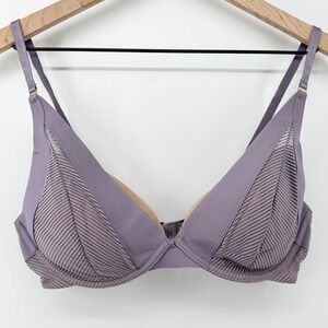 Thirdlove Shadow Stripe Plunge Bra Lavender Purple 34C1/2 Deep V-Neck Adjustable